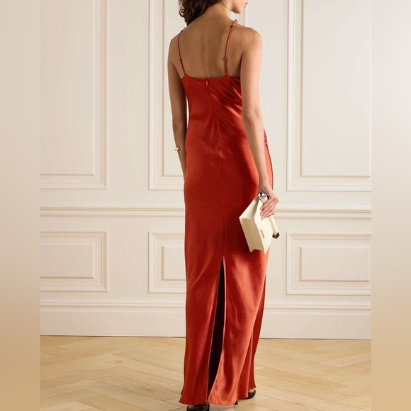 NWT STAUD Cadence Embellished Satin Maxi Dress Brick Retails $595 - Picture 3 of 9
